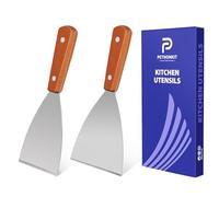 Small Flat Metal Spatula Scraper Set,2 Pcs Stainless Steel Dough Food Scraper Kitchen Tool, Griddle Grill Scrapers for Flat Tops Pancake Pizza Burgers Cooking Cutting Flipping Cleaning, Slant Edge