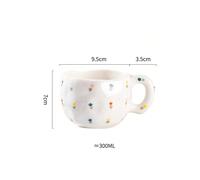 (Small floral, 301-400ml) 300ML Cute Hand Pinched Irregular Ceramic mug Flower Heart Pattern Coffee Cup Breakfast Milk tea cups Gift For Kids Girls