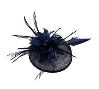 Small Flower Feather Hair Hat Fascinator Headband Clip Wedding Royal Ascot Race (Navy)