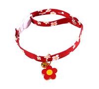 Small Flower Pendant with Bell Cat Collar Colorful Collar,Adjustable Safety Kitten Collar with Mini Bell,for Girl Boy Male Cats (Red)