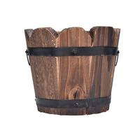 Small Flower Pots Wooden Barrel Planter Bucket With Handle, Rustic Box, Mini Wooden Container, Decorative Barrel Style Holder | Farmhouse Bucket Display For Outdoor Indoor