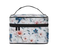 Small Flowers and Leaves Floral Motifs Makeup Case | Carrying Portable Zip Travel Cosmetic Brush Bag Large Organizer For Women
