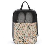 Small Flowers Foliage Pattern Light Beige Shoe Bag for Travel Daily Use Anti-dust Storage Carrier Golf Shoe Pouch