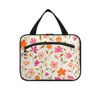 Small Flowers Foliage Pattern Pink Orange Light Beige Hanging Makeup Bags for Women with Hook, Designer Multifunctional Make up Bag for Men Camping kit de para Mujer L