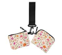 Small Flowers Foliage Pattern Pink Orange Light Beige Women's Coin Pouches Card Holder Small Detachable Zipper Wristlet Wallet with Zipper Coin Pocket for Daily Use 2 Packs, small flowers foliage