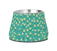 Small Flowers on Green Dogs Water Bowl Non Skid Stainless Steel Pets Basic Bowls for Slow Feed Dogs Whisker Friendly