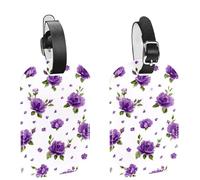 Small Flowers Purple Tiny Flower Seamless Pattern Luggage Tags for Suitcase, 2 Pack Leather Baggage Identifier with Privacy Flap and Name ID Label for Women Men Travel