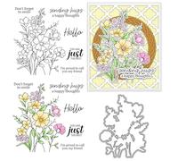 Small Flowers Stamps and Die Cuts for Card Making Leaves Transparent Silicone Clear Stamp and Metal Cutting Dies Sets for DIY Scrapbooking Paper Crafting Seals Decorative Supplies