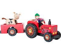 Small Foot 10316 Wooden Tractor with Trailer Farm, with farmer & cow bending fig