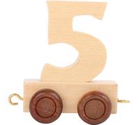Small Foot 10557 Numbers Train "5" made of Natural Wood with Four Small Wheels as well as Connection Possibilties with Other Numbers Trains