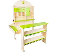 small foot 10587 "Market day" wooden stall with compartments and doors for goods of the merchant shop, from 3 years old