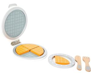 small foot 10592 wooden waffle iron for children's kitchen, to open with space for four waffle pieces, from 3 years