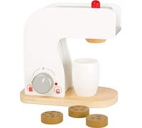 Small Foot 10593 Wooden Coffee Machine with Rotating and Push Buttons as well as Coffee Cup and Wooden Plates with Coffee Beans Print as Contents, Ideal Accessories for The Children's Kitchen