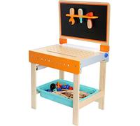 Small Foot 10603 Workbench and Paiting Table as A 2-in 1 Wooden Toy, offers Plenty of Space for Tools Such as Hammer, Screwdriver & Co., Foldable Backboard Serves as Paiting Table, Incl. Paper Roll and Pencil Box