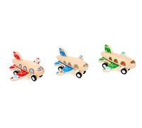 Small Foot 10688 Wooden Pull-Along Airplane Three Different Versions, Stable Rubber Tyres with Pull-Back Mechanism