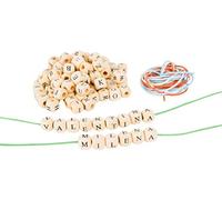 small foot 10713 Letter cubes made of natural wood for threading, different colored ribbons, promotes creativity and teaches spelling