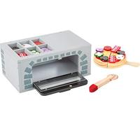 Small Foot 11204 Wooden Pizza Oven, ideal for play kitchens, with pizza, pizza tray, and cutter, for ages 3+ years