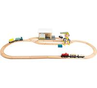 Small Foot 11377 Wooden Freight Train, with A Lorry, A Train Engine, Sliding Doors, 360-Degree Rotatable Crane and Tracks, for Ages 3 Years and up