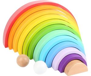 Small Foot 11412 XL Rainbow Wooden Building Blocks, 12-Piece Arch with 2 Balls for Kindergarten and Education Toys, Multicolored