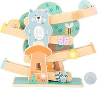 Small Foot 11473 Wooden Marble Run, on 3 wheels with animals and flowers in bright colours, for ages 1.5+ years