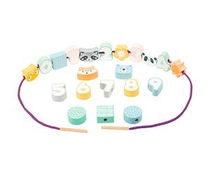 Small Foot 11475 Animals and Numbers Threading Game, Made of Wood, Concentration Practice In A Pastel Look