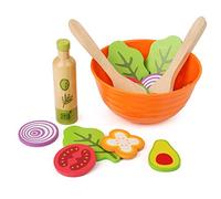 Small Foot 11476 Wooden Salad Set, Children's Vegetarian Play Kitchen Accessory, In owl, Salad Utensils and Dressing