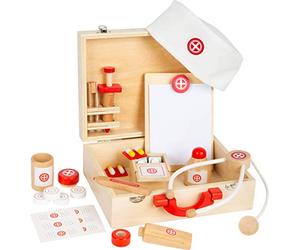 Small Foot 11695 Doctor's Kit Natural Wood, play set, with many accessories, for ages 3+ years