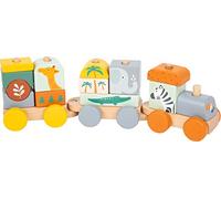 Small Foot 11698 Wooden Train Safari, an insert and stacking game, pastel-coloured, for ages 3+ years