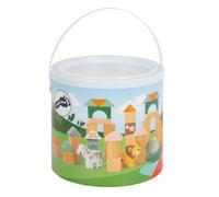 Small Foot 11699 Wooden Building Blocks Safari, set with animal motifs in storage box, for ages 12+ months