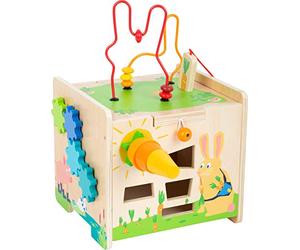 Small Foot 11732 Bunny Motor Activity Cube, wooden motor activity toy with five playable sides, for ages 12+ months