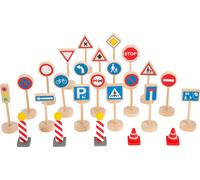 Small Foot Traffic Signs Set made of wood, accessory set for wooden vehicles & train sets, for kids aged 3+ years, 11736, Rot
