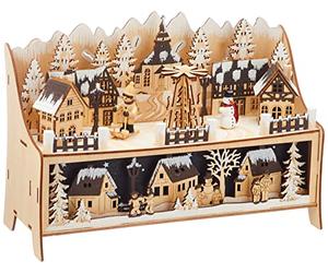 Small Foot 11790 Winter Village Lamp with Pyramid Made of Wood, with LED Lighting and Christmas Pyramid, Christmas Decoration, Illuminated Decoration, Multi-Colour, Normal