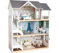 Small Foot 11802 Wooden Doll's House with 3 Floors, Open Front and Extensive Furniture, from 3 Years Toys, White Grey, 82 x 51.1 x 15 cm