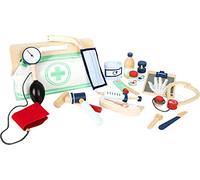 Small Foot 11916 Doctor's Bag with wooden accessories e.g. blood pressure gauge and syringe, for kids aged 3+ years