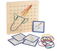 Small Foot 11977 Geoboard made of solid wood, with rubber bands and 23 templates, learning toy for kids aged 3+ years