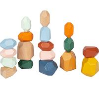 Small Foot 12226 Wooden Balancing Stones Safari, trendy colours, shaped like rocks, for fine motor skills, 3+ years