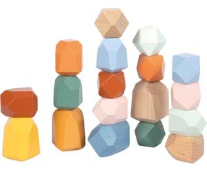 Small Foot 12226 Wooden Balancing Stones Safari, trendy colours, shaped like rocks, for fine motor skills, 3+ years