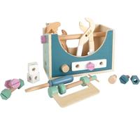 Small Foot 12213 2-in-1 Toolbox Nordic, with wooden tools for kids, role-play toy for children aged 3+ years