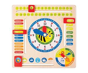 small foot 4768 Learning board "Date, Clock & Seasons" in English, made of wood, with hands and boxes, from 3 years old