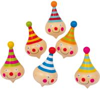 small foot 6138 Set of 6 spinning tops "Clown" made of wood, with clown faces, a