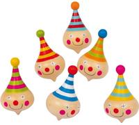 small foot 6138 Set of 6 spinning tops "Clown" made of wood, with clown faces, as a present or for birthdays, from 3 years old