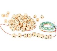 small foot 7553 Threading Game Jewellery Hobby Set, 300 letter beads of wood with ribbons for threading, from 3 years