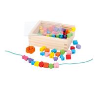 small foot 7594 threading set, with wooden beads in many colours and shapes, incl. ribbons, in wooden box