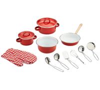 Small Foot Red Metal Toy Pan & Cookware Set | Play Kitchen Accessory