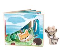 Small Foot Baby Picture Book Wood with Four Pages and Wooden Figures for Interactive Play, Trains The Fine Motor Skills