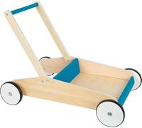 small foot Baby Walker Petrol Blue, Robust Wooden Push-Along Walker, Large Storage Surface, Ages 12+ Months, 12611