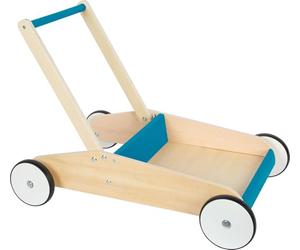 small foot Baby Walker Petrol Blue, Robust Wooden Push-Along Walker, Large Storage Surface, Ages 12+ Months, 12611