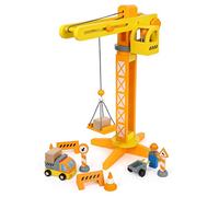 Small Foot construction crane with wooden construction site accessories, play set for children aged 3+, 12007