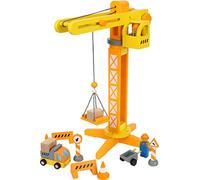 Small Foot construction crane with wooden construction site accessories, play set for children aged 3+, 12007