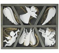 Small Foot Hanging Angel Decorations, Wood, White, 24 x 19 x 2 cm